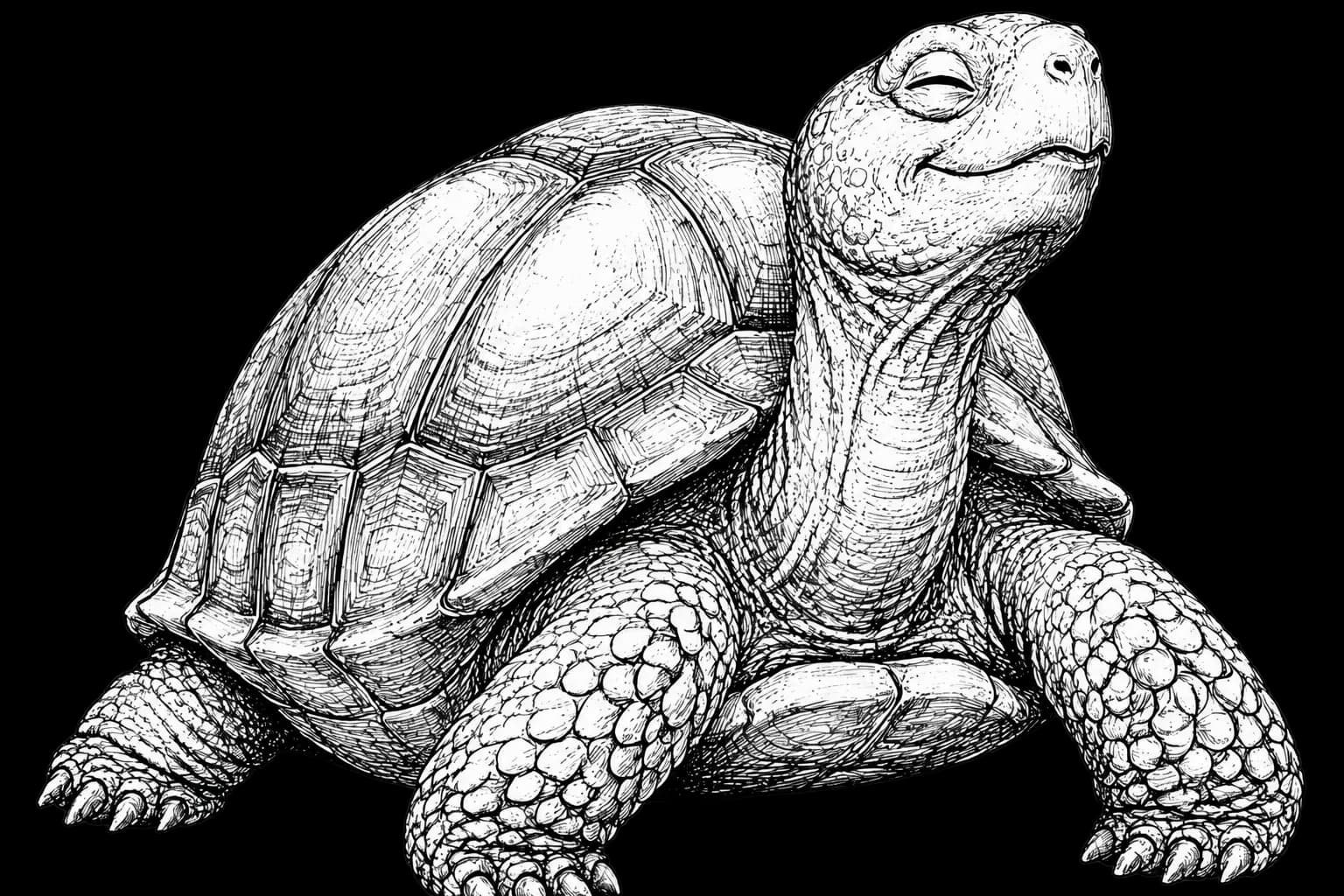 Hand-drawn tortoise resting peacefully
