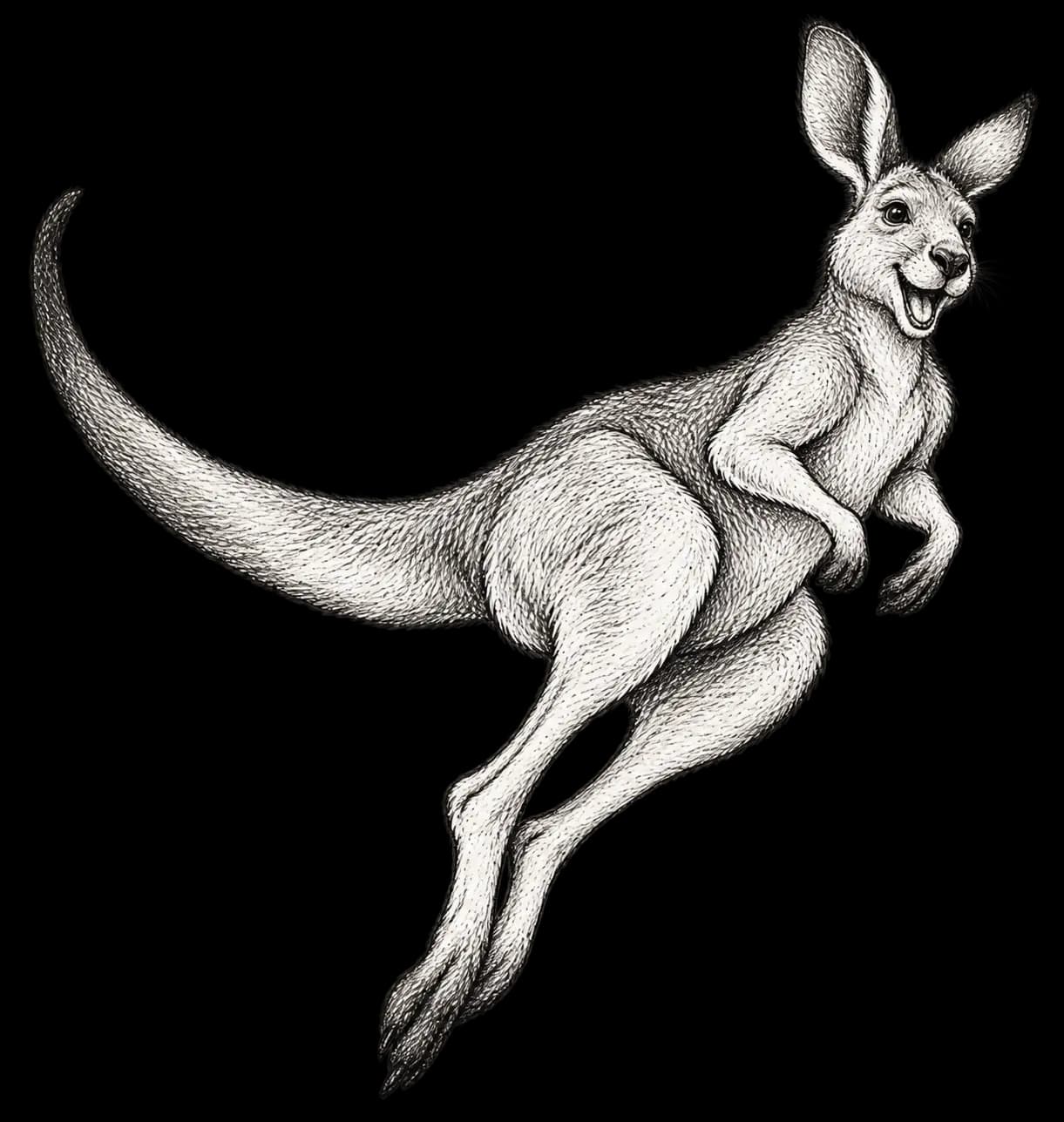 Hand-drawn kangaroo leaping joyfully